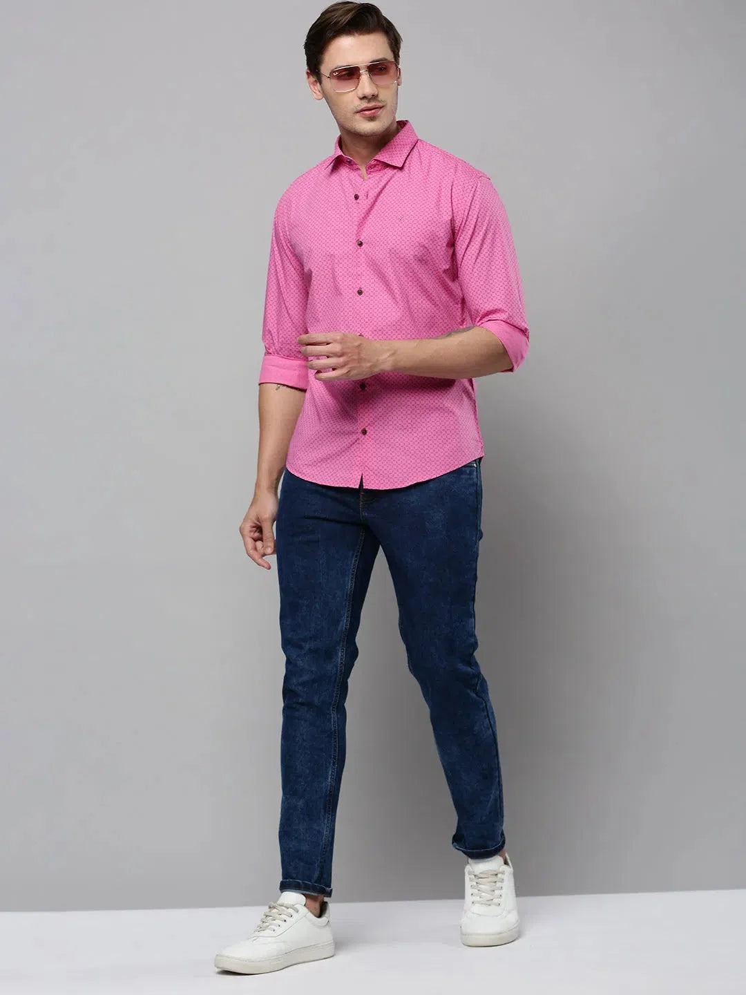 DesiQlo Men's Pink Printed Cotton Shirt | Casual Style