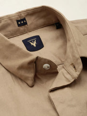 Men Khaki Solid Casual Shirt-ELECTRAPLAIN-4521-Khaki