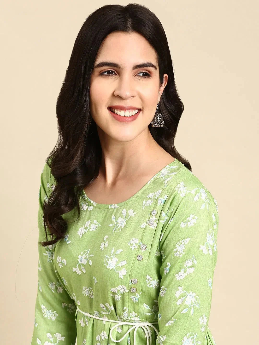 Green Printed Anarkali Kurti - Women's Viscose Anarkali Kurta