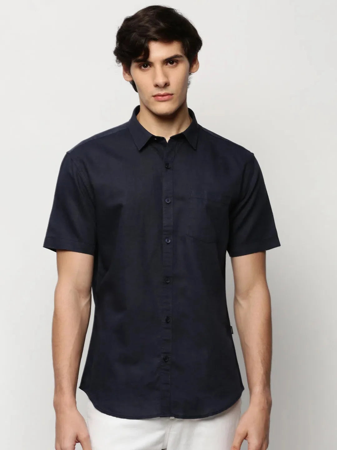 Navy Solid Cotton Mens Shirt | Casual & Formal Shirts