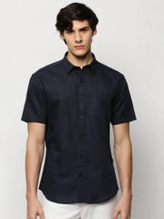 Men Navy Solid Casual Casual Shirts-SPARROW-1760-Navyblue