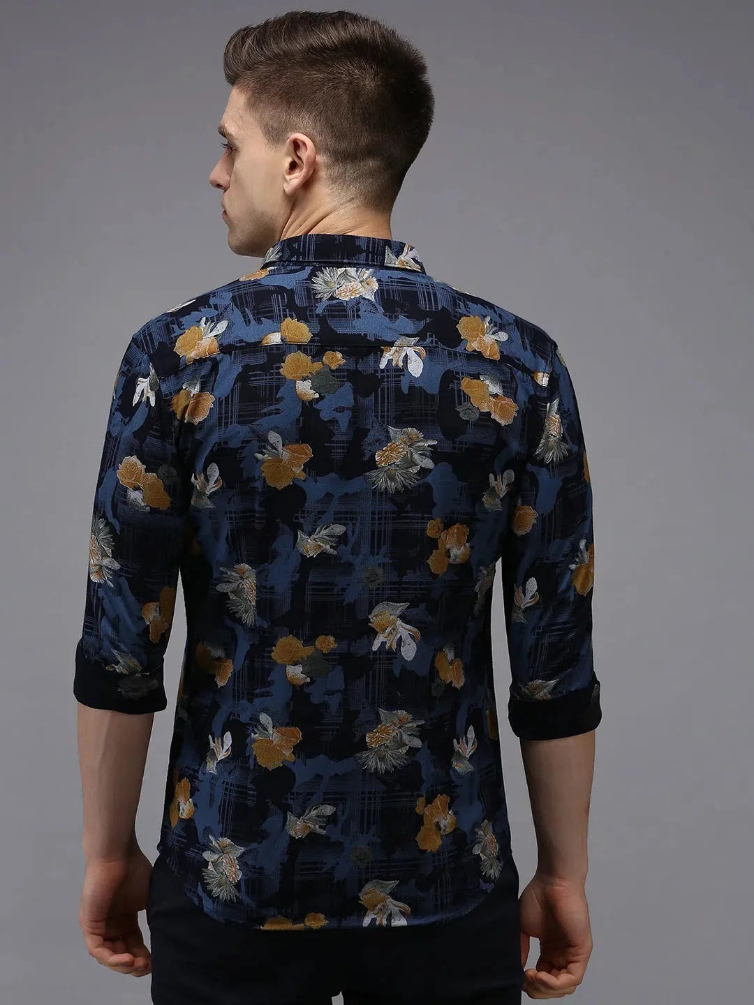 Navy Blue Printed Mens Shirt | DesiQlo Cotton Casual Shirt