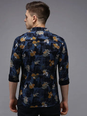 Men Blue Printed Casual Shirt-PARKERPRINT-1558-Navyblue
