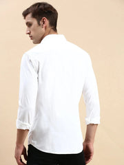 Men White Solid Casual Shirt-PARXPLAINDOBBY-3152-White