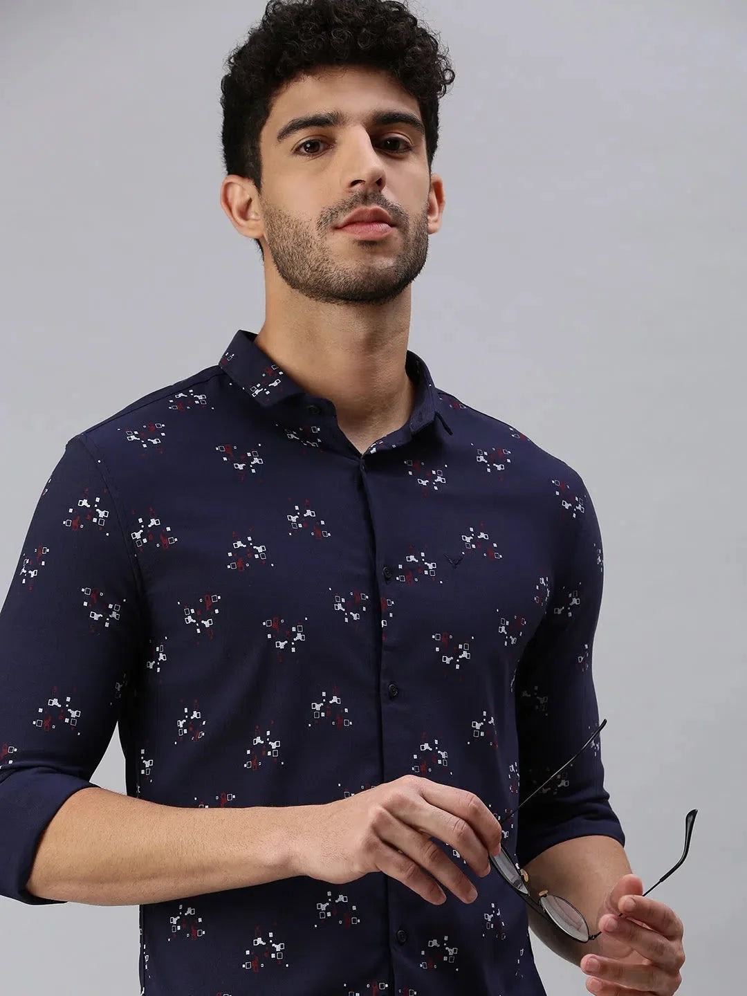 Men Navy Blue Printed Casual Shirt-STANDARDPRINT-1297-Navyblue