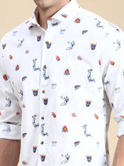 Men White Printed Casual Shirt-GURJANPRINT-5421-White