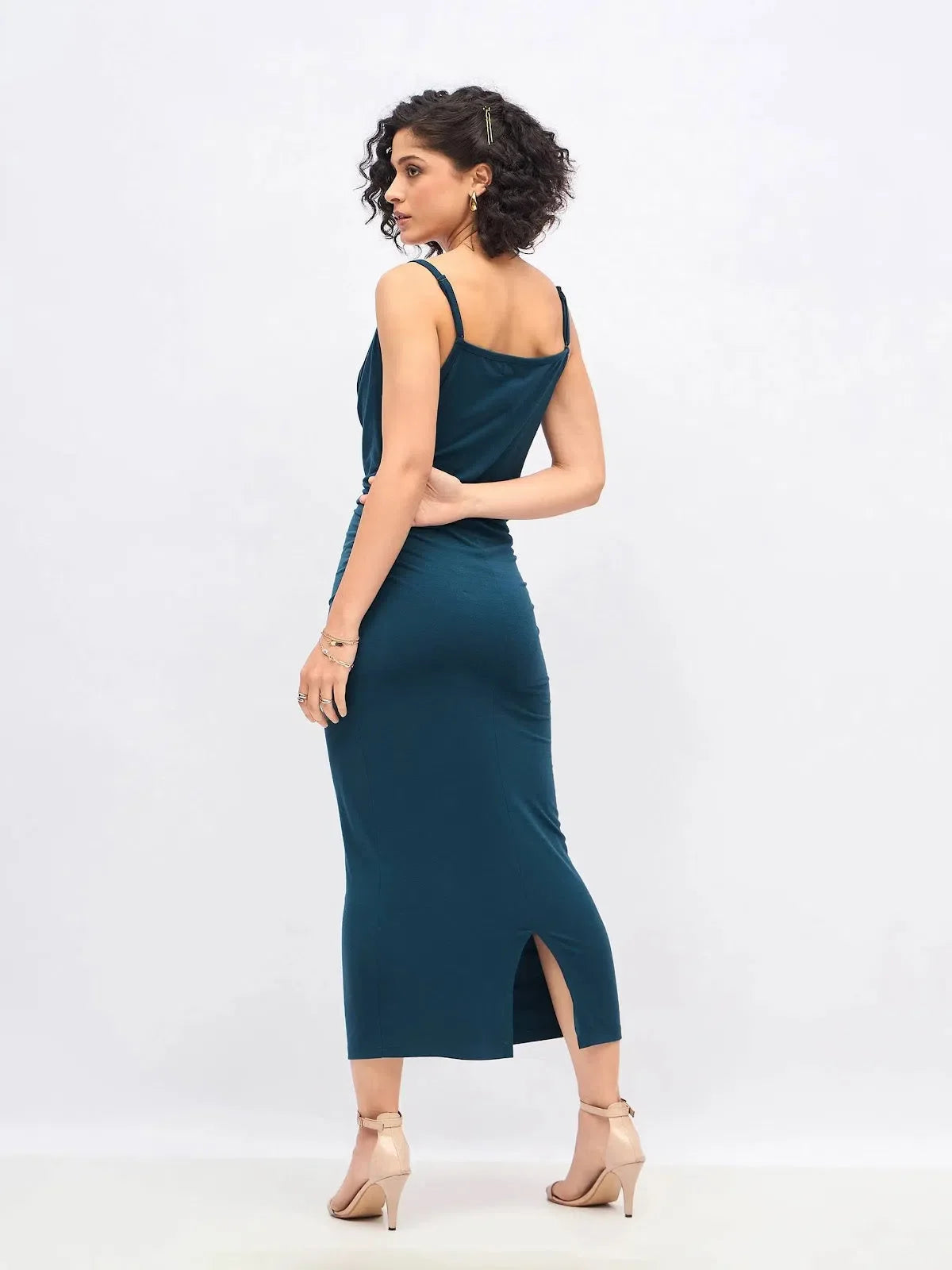 Teal Cowl Neck Maxi Dress | Casual Bodycon Polyester Dress