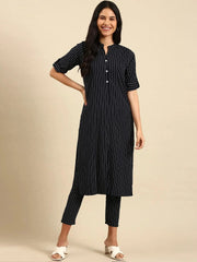Women's Navy Blue Striped Kurta SetKC-7915-Navyblue