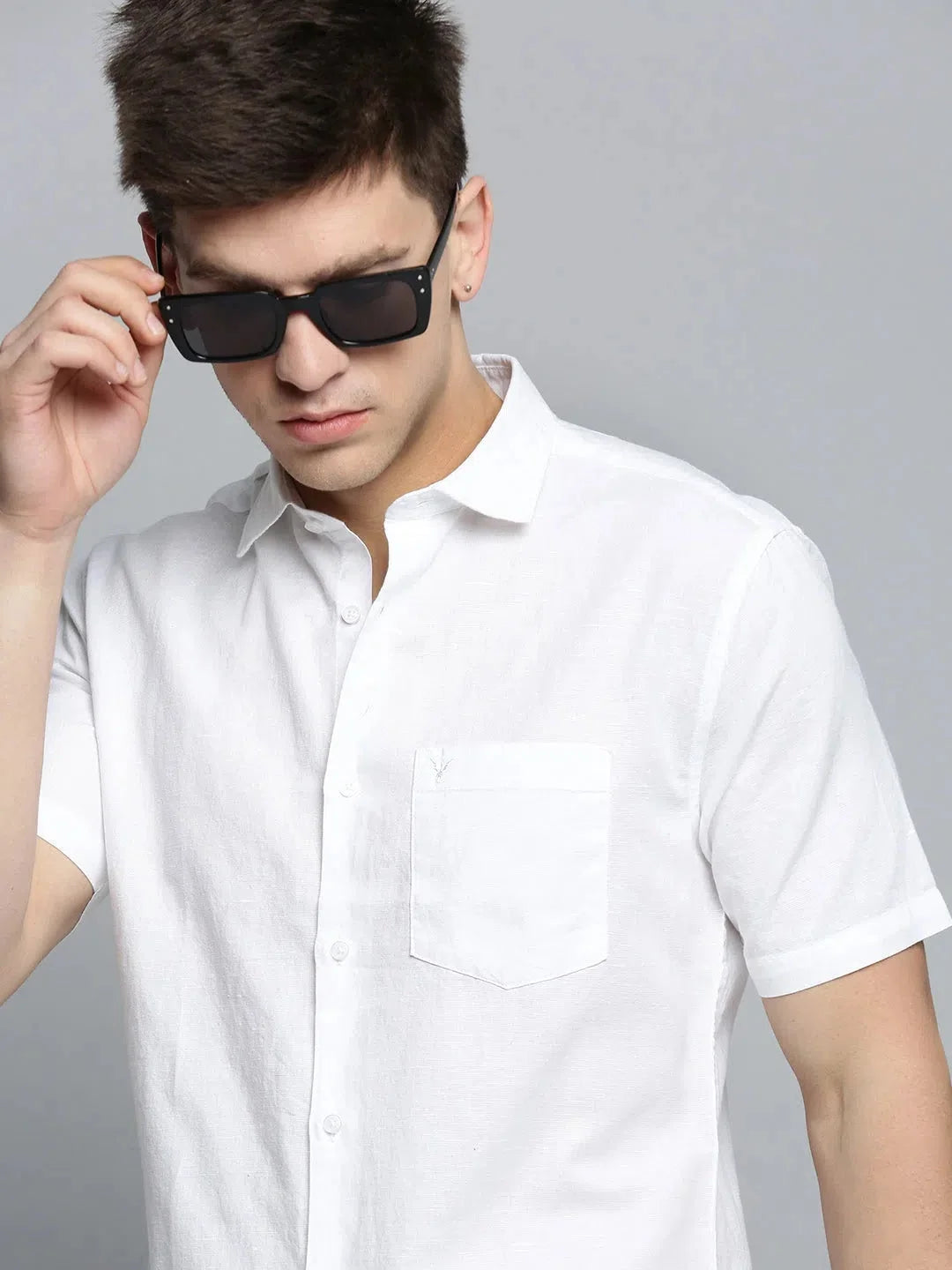 Mens Linen Shirt - White Solid Casual Shirt | DesiQlo
