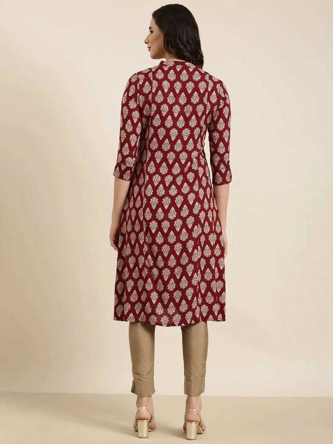 Maroon Ethnic Motifs Cotton Kurta | Indian Kurta Ladies