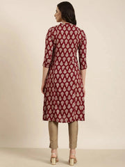 Women Straight Maroon Ethnic Motifs Kurta-MRF-172-Maroon