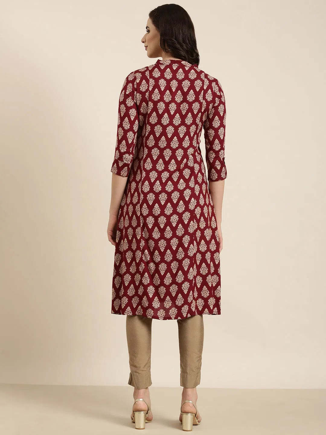 Maroon Ethnic Motifs Cotton Kurta | Indian Kurta Ladies