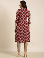 Women Straight Maroon Ethnic Motifs Kurta-MRF-172-Maroon