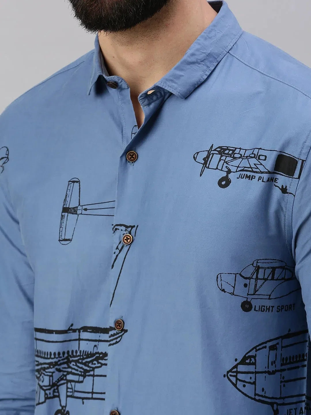 Blue Printed Cotton Mens Shirt - Stylish Casual DesiQlo Shirt