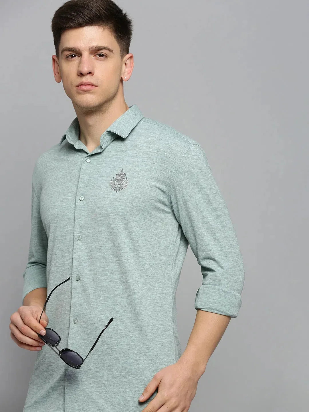 Men Green Solid Casual Shirt-FORDKNITS-4475-Seagreen
