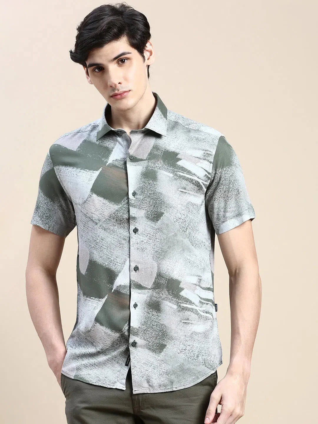 Men's Green Abstract Printed Shirt | Casual Cotton Shirt