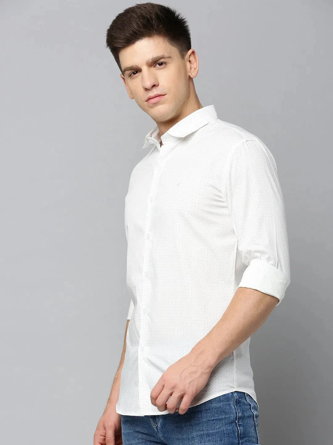 White Printed Cotton Mens Shirt | Casual Shirts for Men DesiQlo