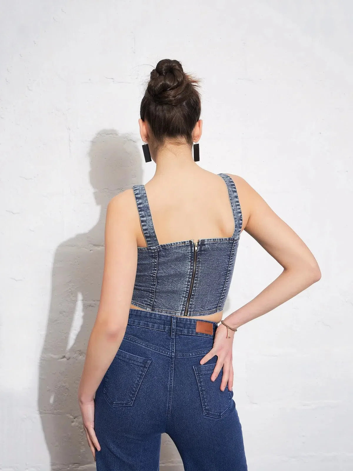 Blue Denim Bustier Crop Top | Women's Western Wear Online
