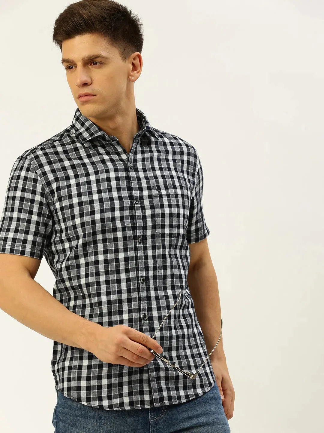 Men's Navy Checked Cotton Shirt | Casual Shirts Online