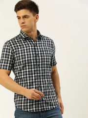 Men Navy Checked Casual Shirt-BINUCHECKS-5069-Navyblue