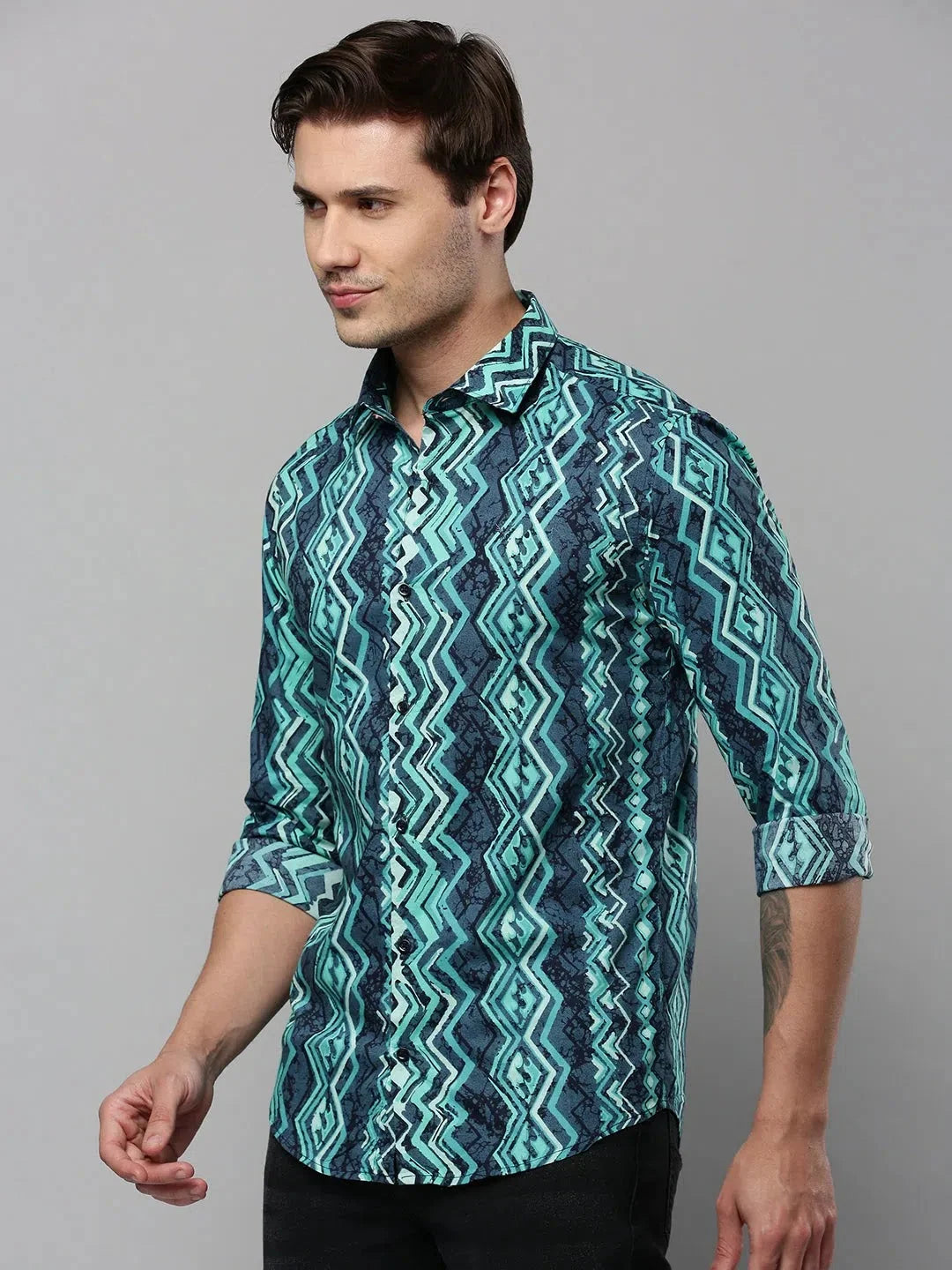 Green Printed Cotton Mens Shirt | Stylish Casual Shirts
