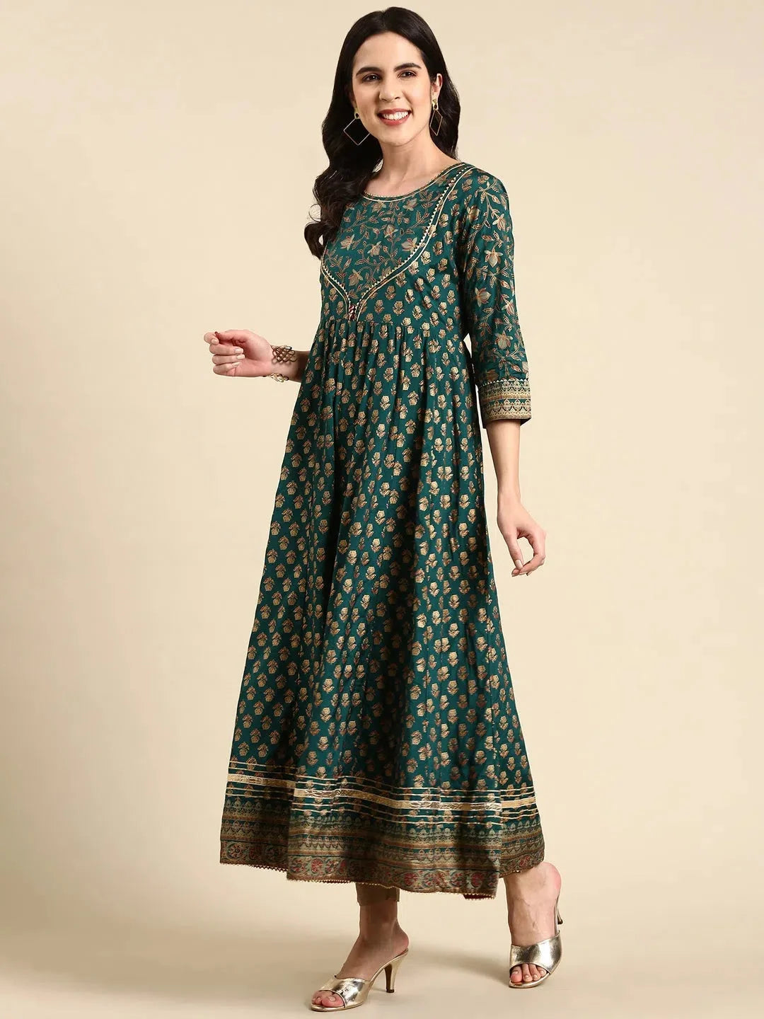 Green Printed Anarkali Kurti - DesiQlo Anarkali Kurtis for Women