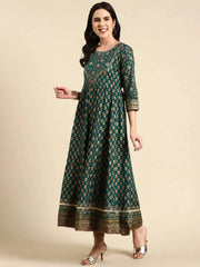 Women's Green Printed Anarkali Kurta-RS-001-Green