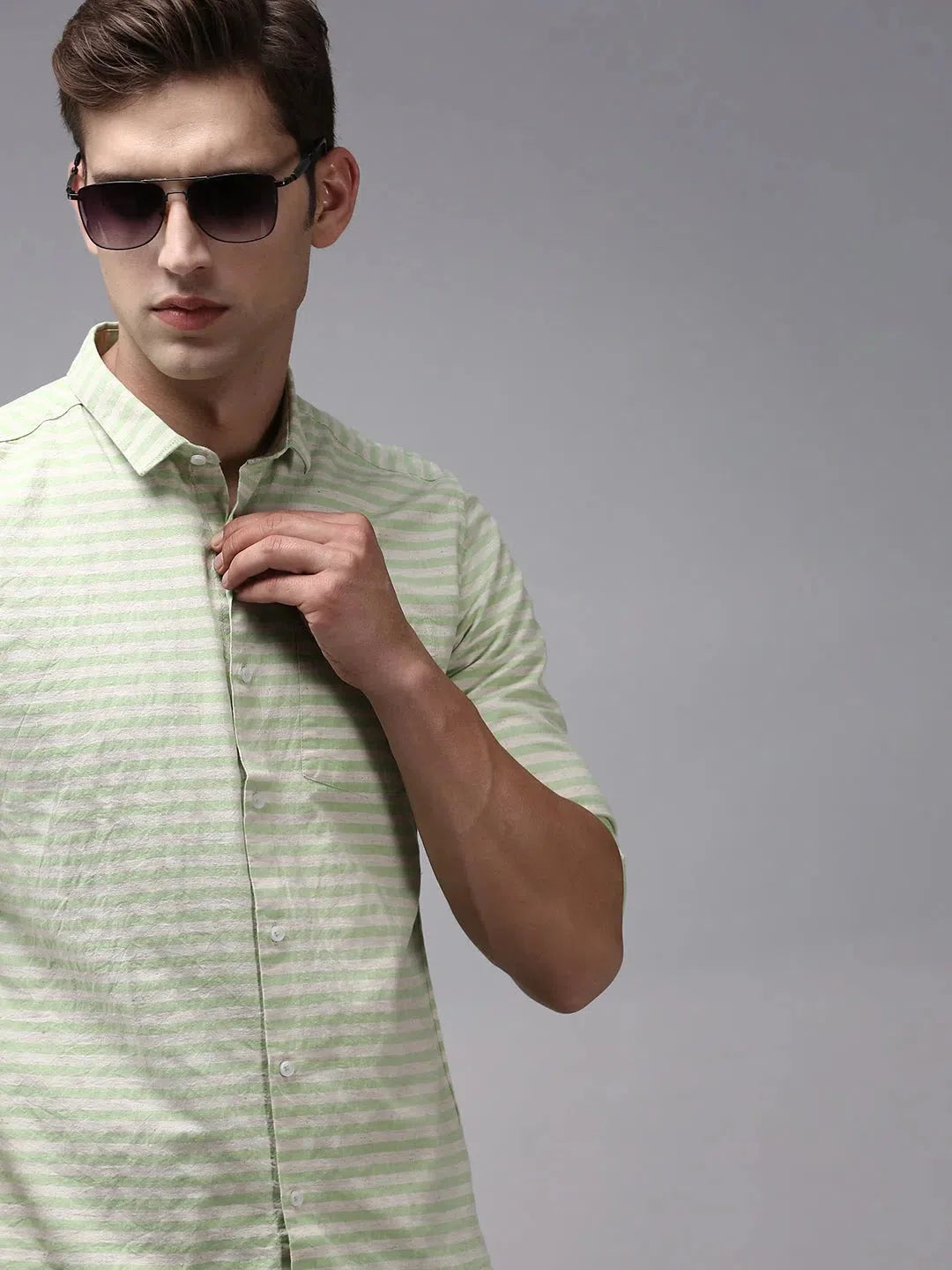 Green Striped Mens Shirt | Cotton Casual Shirt - DesiQlo