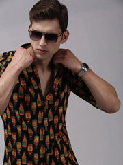Men Black Printed Casual Shirt-JHONOPRINT-1485-Black