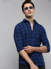 Men Blue Checked Casual Shirt-ABISHCHECKS-4058-Blue