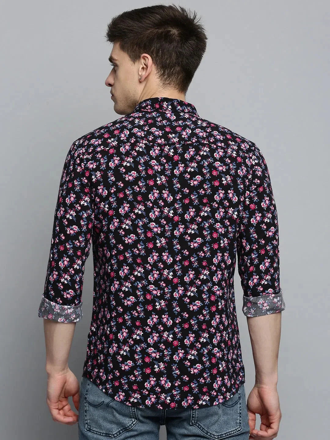 Black Printed Cotton Mens Shirt | Casual Style