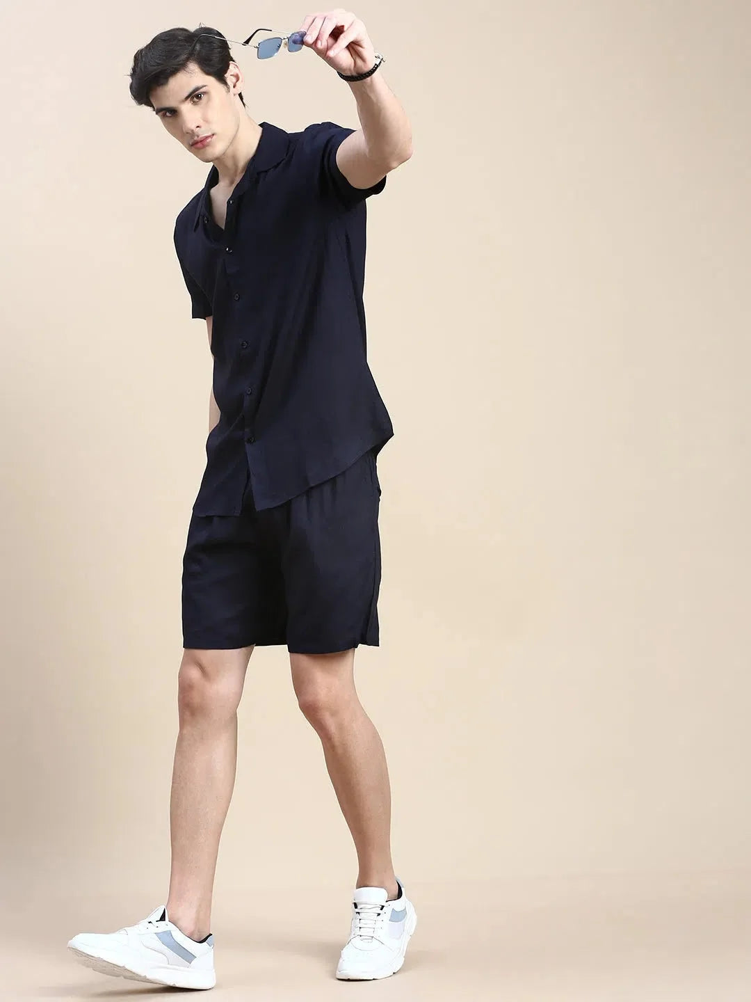 Men's Navy Solid Casual Co ord Set | Cotton Co ord Sets Men
