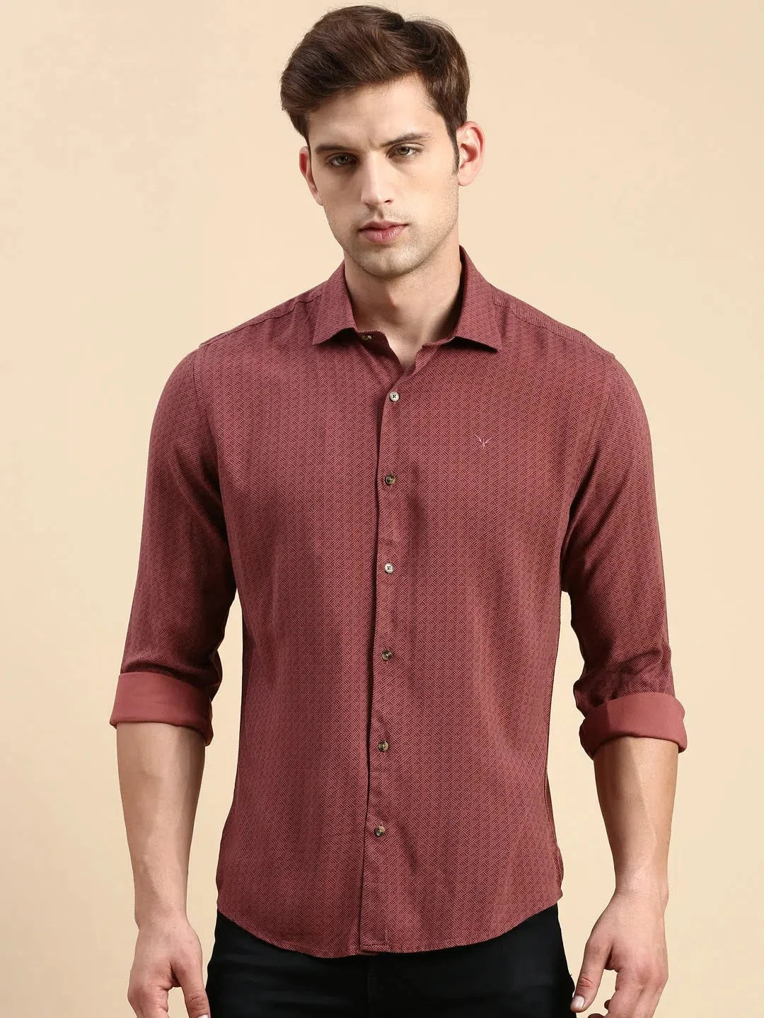 Men's Mauve Printed Shirt - Stylish Cotton Casual Shirts