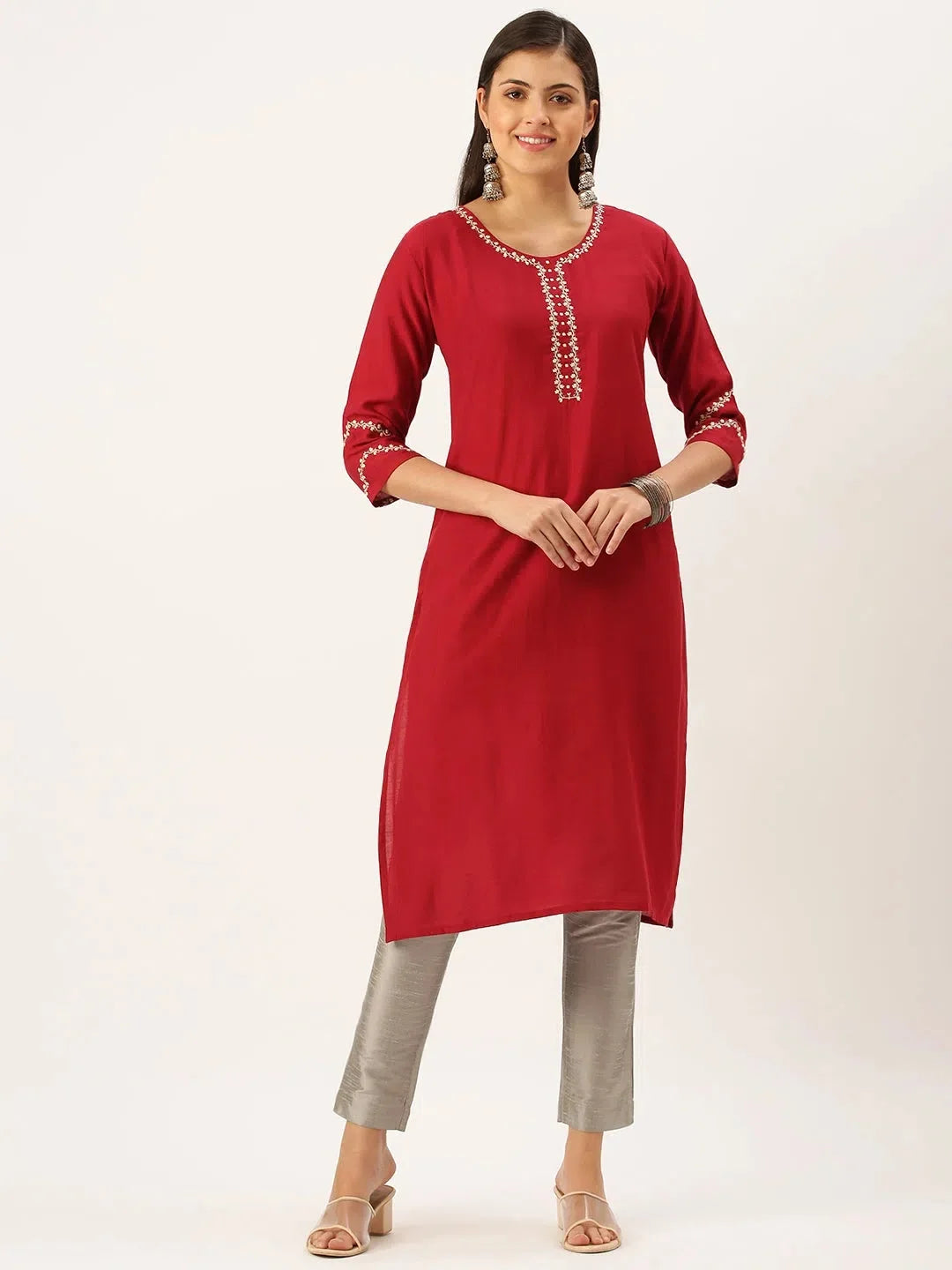 Maroon Embroidered Indian Kurta - DesiQlo Kurtis Collection