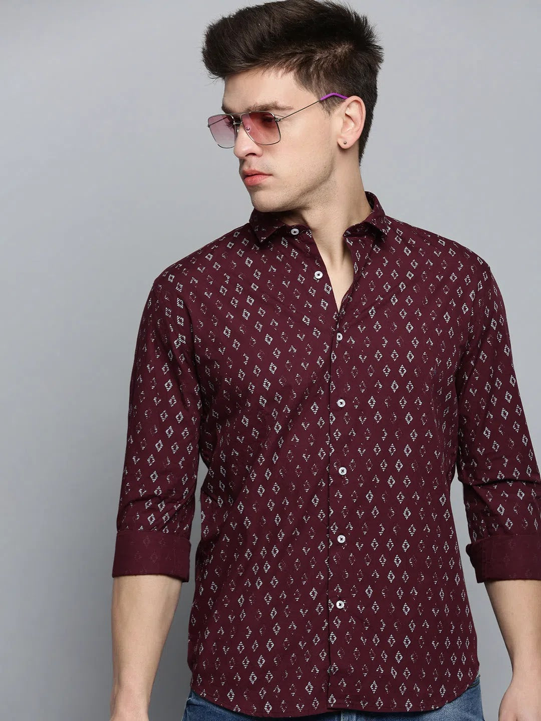 Men Red Printed Casual Shirt-EVMOSPRINTS-2058-Maroon