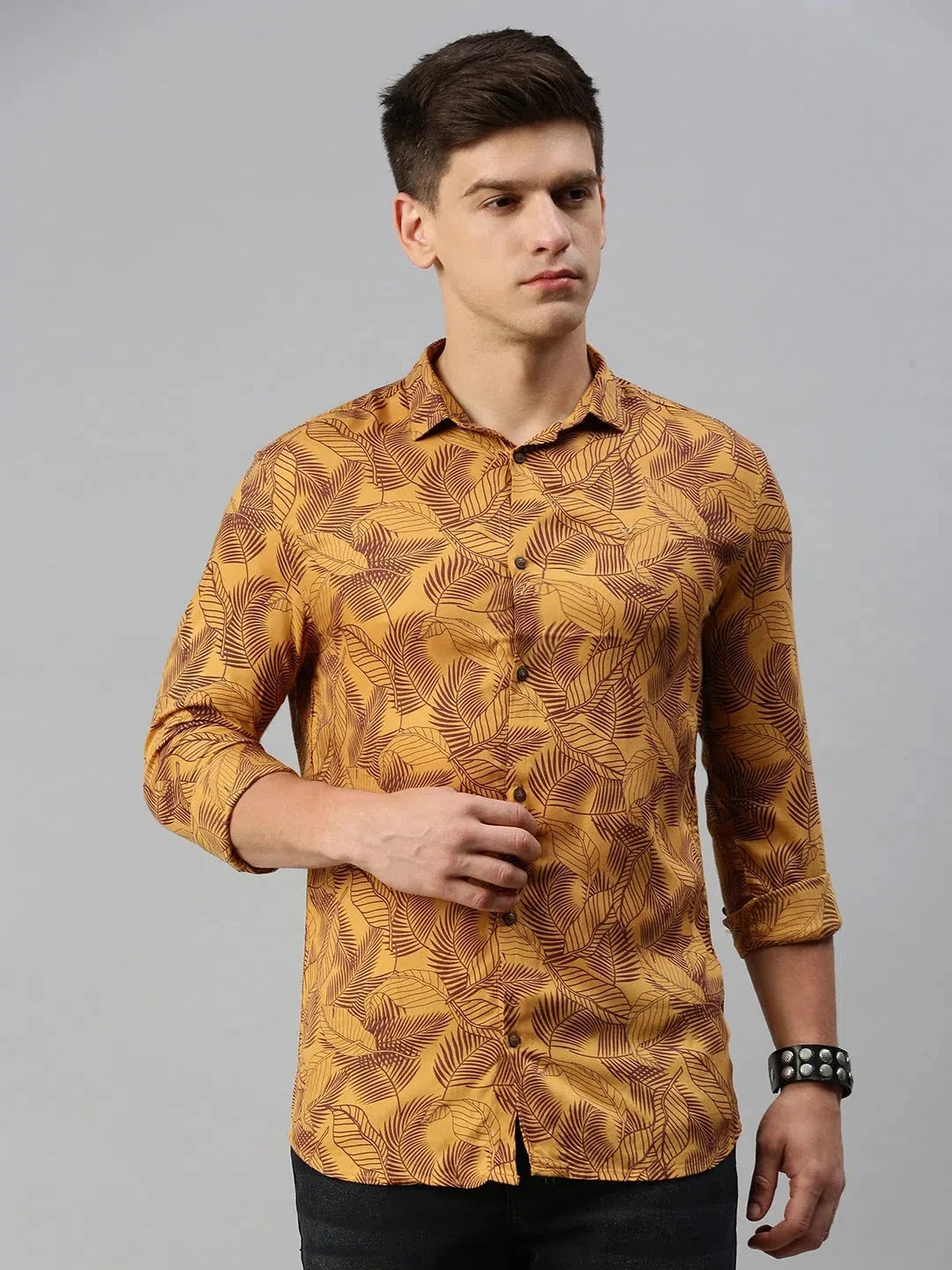 Yellow Printed Mens Shirt - Viscose Casual Shirt | DesiQlo