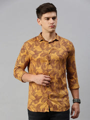 Men Yellow Printed Casual Shirt-CLARISSAPRINT-2009-Mustard