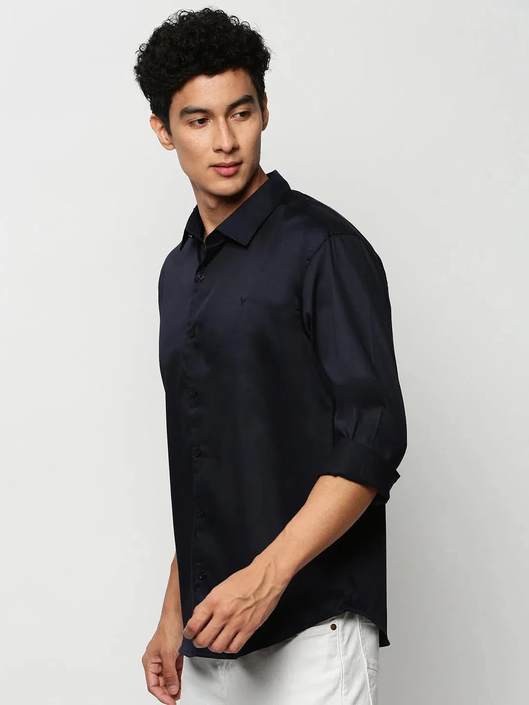 Navy Solid Mens Shirt - Cotton Casual Shirt by DesiQlo
