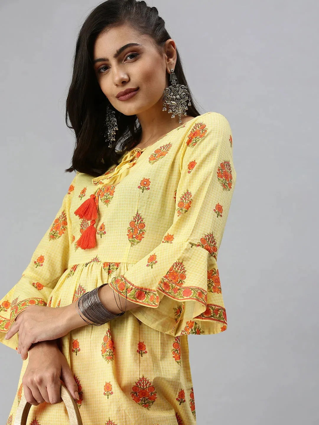 Yellow Printed Kurti - Trendy Women's Indian Tunic Top Online