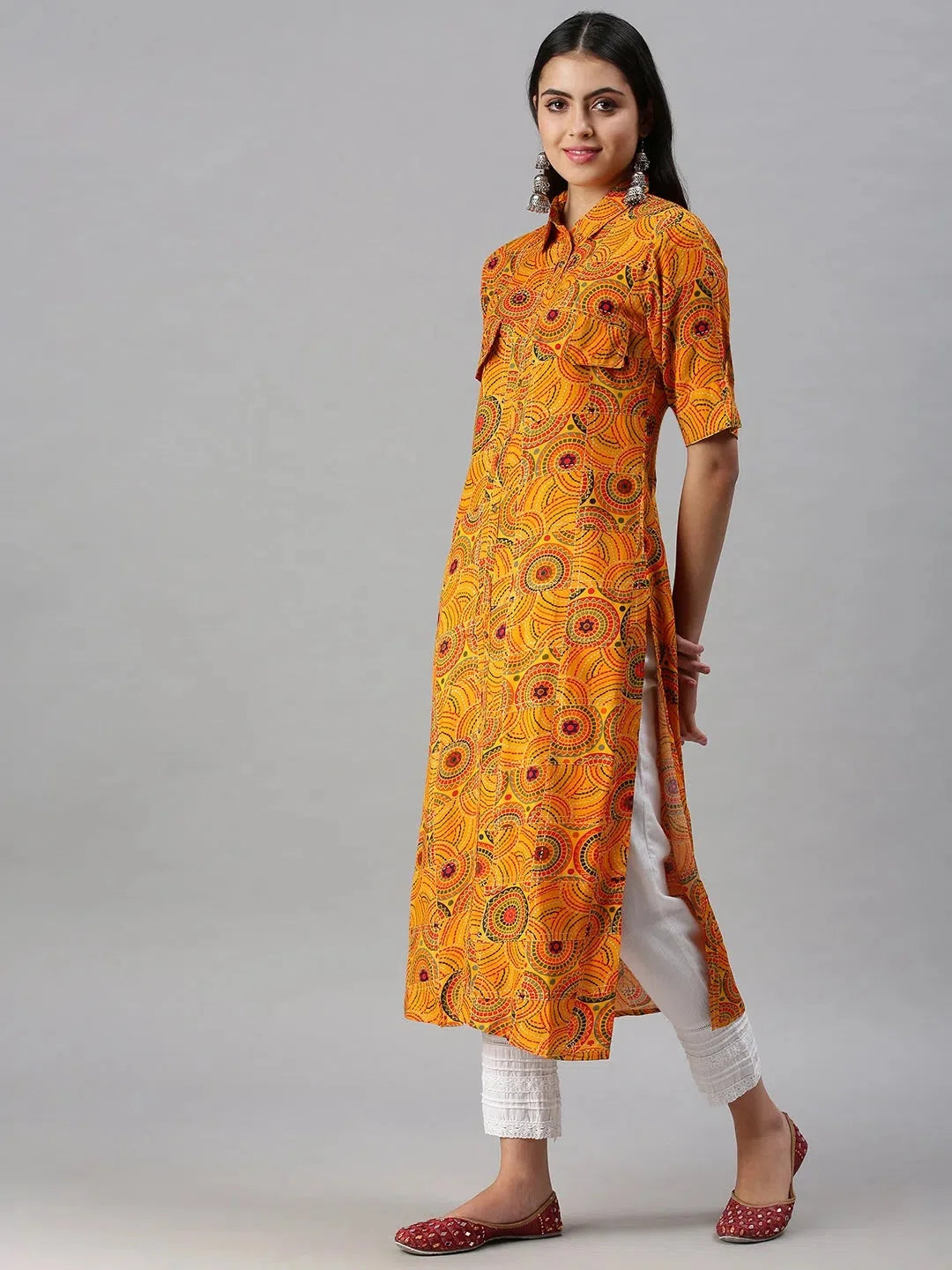 Yellow Printed Straight Kurta - Stylish Women's Indian Kurtas