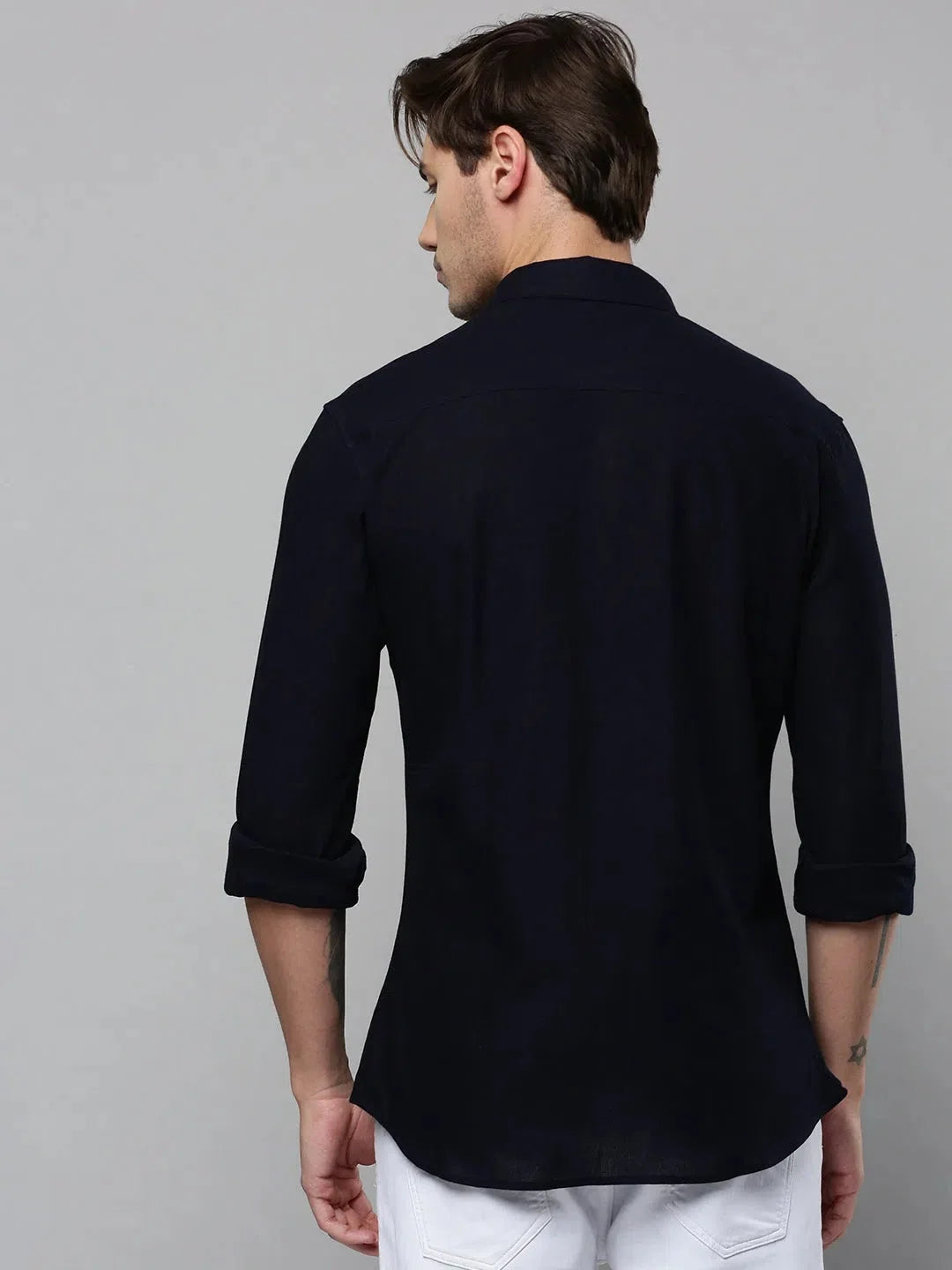 Navy Solid Cotton Mens Shirt | Classic Casual Style