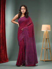 Magenta Cotton Handwoven Saree With Sequins Work-MA50CT06880043