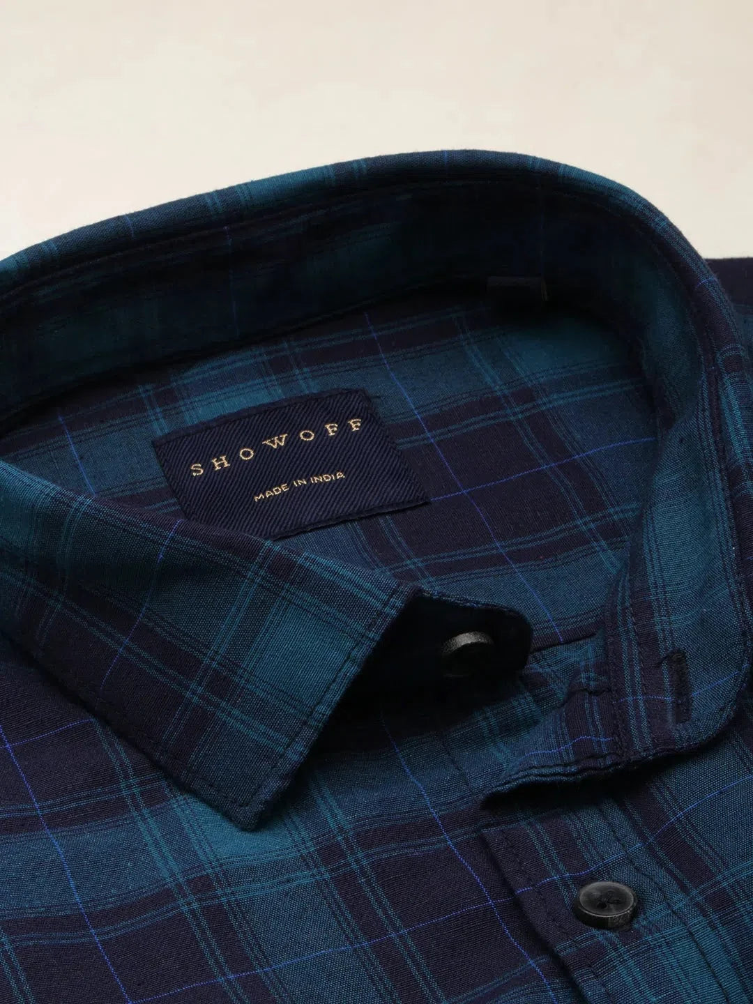 Teal Checked Casual Shirt - Men's Cotton Printed Shirt