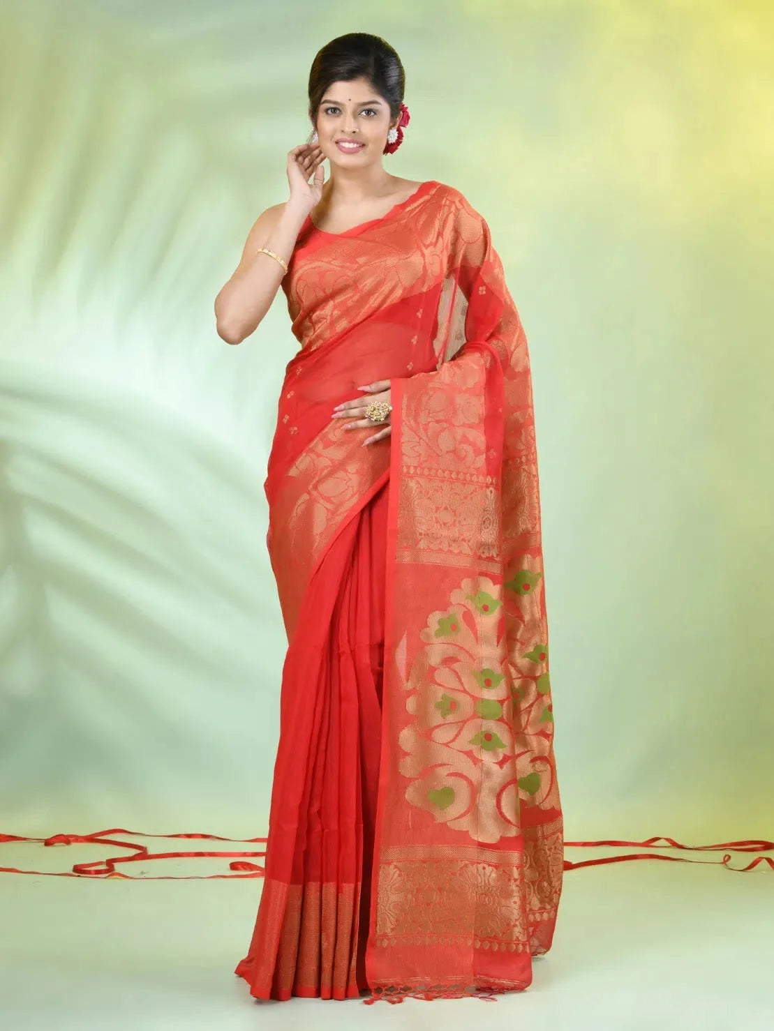 Red Cotton Saree: Nakshi Zari, Indian Sarees