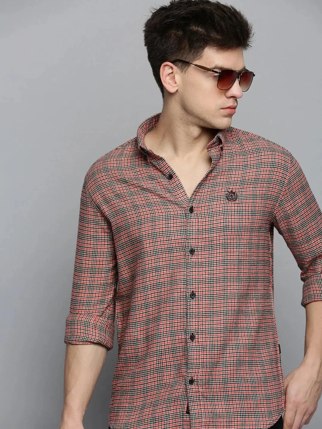 Men Red Checked Casual Shirt-AARONCHECKS-4345-Beige