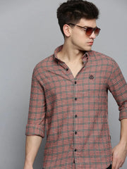 Men Red Checked Casual Shirt-AARONCHECKS-4345-Beige