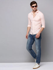 Men Peach Solid Casual Shirt-LARALILEN-3131-Peach