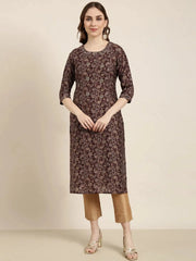 Women Straight Brown Floral Kurta-HO-1475-Brown