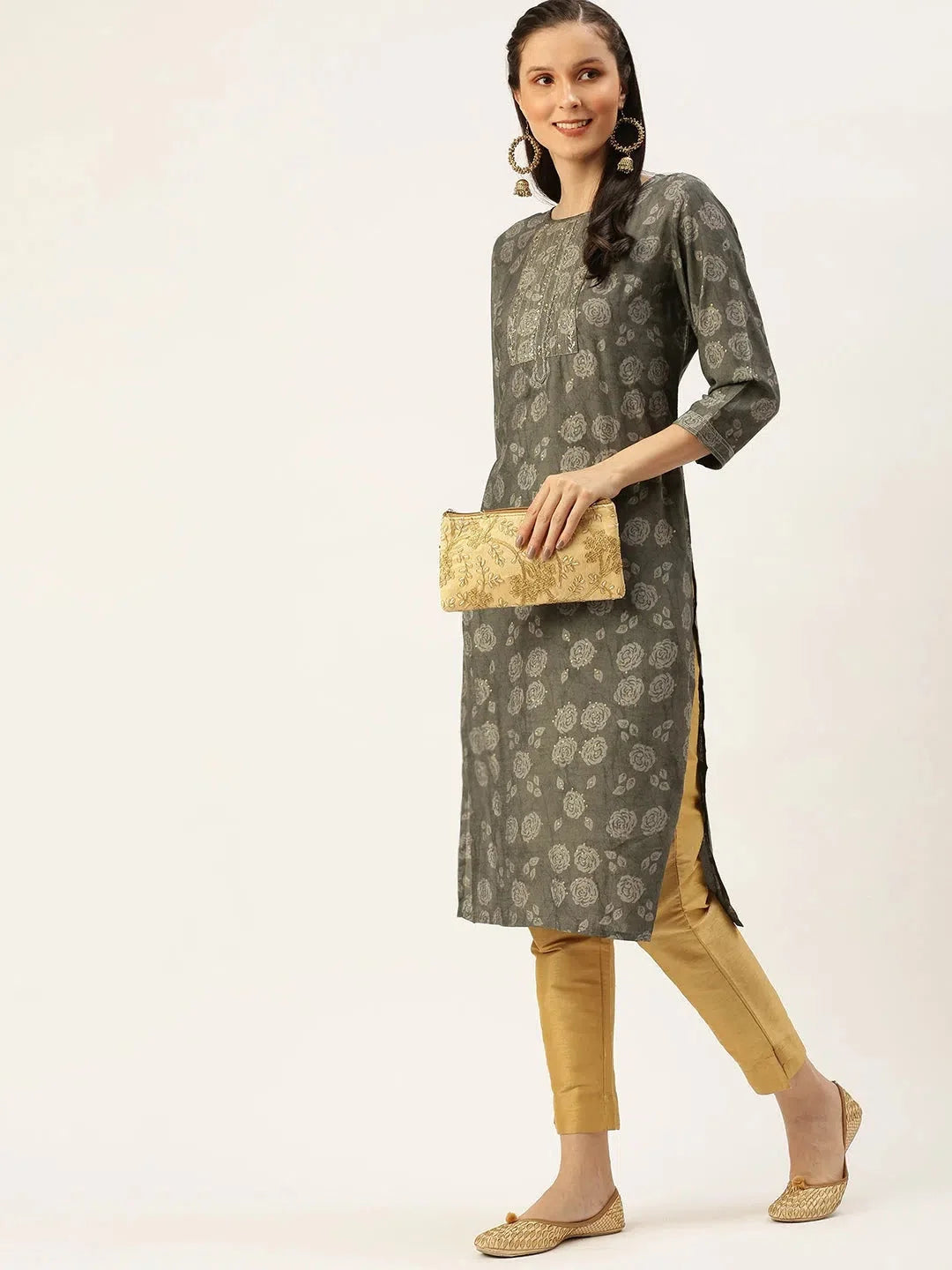 Grey Embellished Kurta - Stylish Indian Kurtas for Women