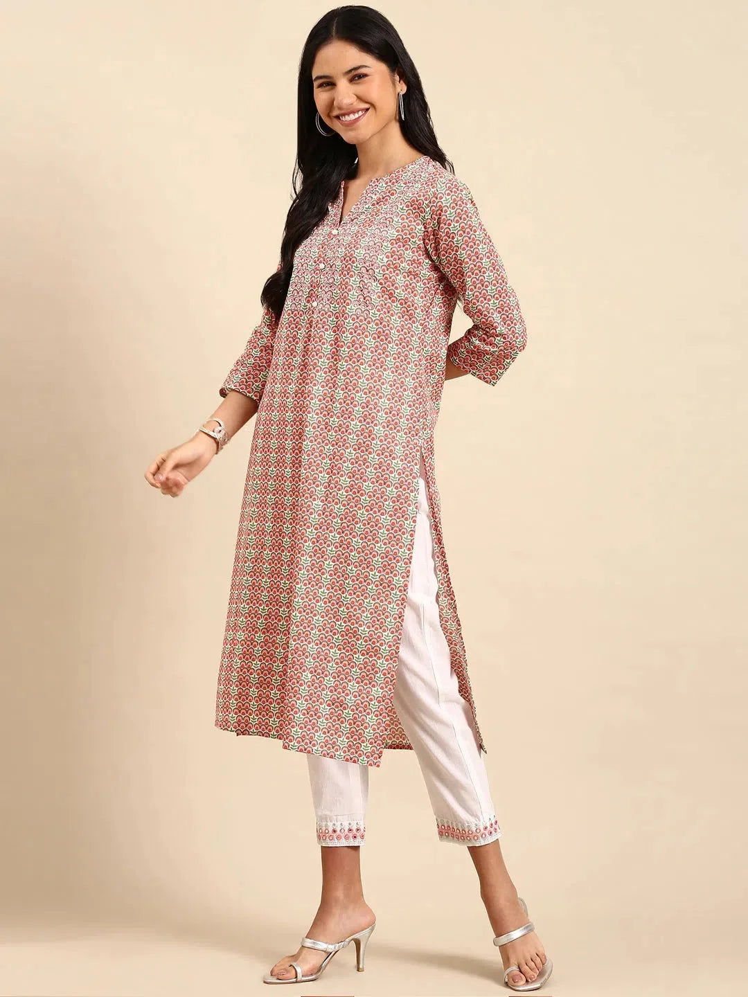 Women's Peach Cotton Kurta Set | Indian Kurta Sets Online